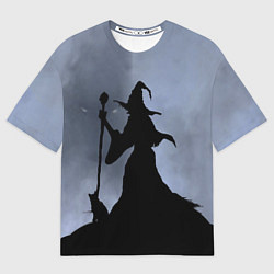 Футболка оверсайз мужская Halloween - силуэт ведьмы с котом, цвет: 3D-принт