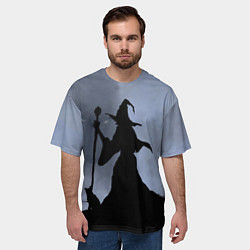 Футболка оверсайз мужская Halloween - силуэт ведьмы с котом, цвет: 3D-принт — фото 2