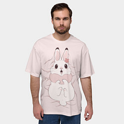 Футболка оверсайз мужская Милый кролик на розовом, цвет: 3D-принт — фото 2