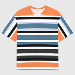 Футболка оверсайз мужская Полосатый модный узор в голубых и желтых тонах, цвет: 3D-принт