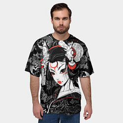 Футболка оверсайз мужская Гейша - кошка, цвет: 3D-принт — фото 2