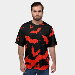 Футболка оверсайз мужская Летучие мыши красные, цвет: 3D-принт — фото 2