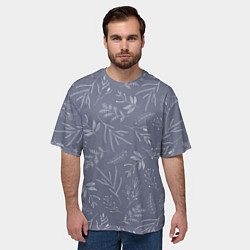 Футболка оверсайз мужская Минималистичный растительный узор на серо-голубом, цвет: 3D-принт — фото 2