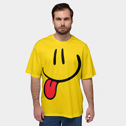 Футболка оверсайз мужская Весёлый смайлик дразнится, цвет: 3D-принт — фото 2