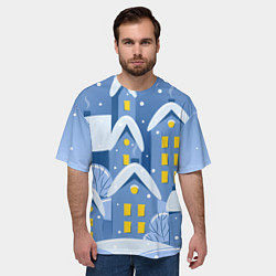 Футболка оверсайз мужская Маленький новогодний городок, цвет: 3D-принт — фото 2