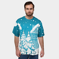 Футболка оверсайз мужская Новогодний зимний дворик, цвет: 3D-принт — фото 2