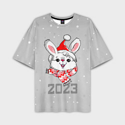 Футболка оверсайз мужская Белый кролик в шарфе 2023, цвет: 3D-принт