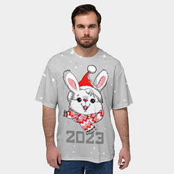 Футболка оверсайз мужская Белый кролик в шарфе 2023, цвет: 3D-принт — фото 2