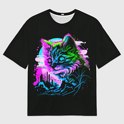 Футболка оверсайз мужская Неоновый котёнок поп-арт, цвет: 3D-принт