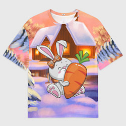 Футболка оверсайз мужская Зайчик с большой морковью, цвет: 3D-принт