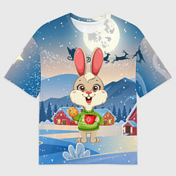Футболка оверсайз мужская Зайчик с кофе и печеньем, цвет: 3D-принт