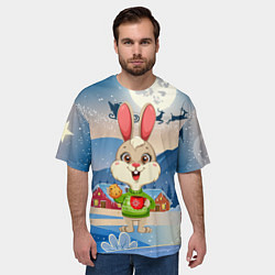 Футболка оверсайз мужская Зайчик с кофе и печеньем, цвет: 3D-принт — фото 2
