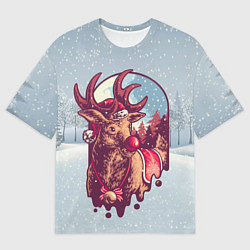 Футболка оверсайз мужская Олень Новогодний, цвет: 3D-принт