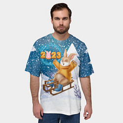 Футболка оверсайз мужская Зайчик на санках 2023, цвет: 3D-принт — фото 2