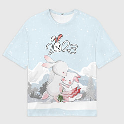 Футболка оверсайз мужская Зайчата в обнимку 2023, цвет: 3D-принт