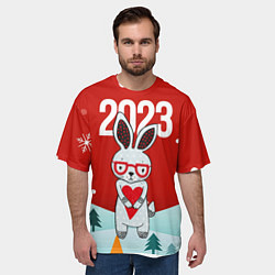 Футболка оверсайз мужская 2023 зайчик с сердечком, цвет: 3D-принт — фото 2