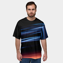 Футболка оверсайз мужская Синие и оранжевые линии во тьме, цвет: 3D-принт — фото 2