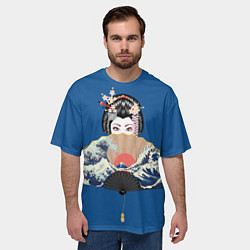 Футболка оверсайз мужская Японская гейша с большим веером, цвет: 3D-принт — фото 2
