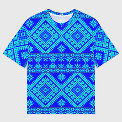 Футболка оверсайз мужская Сине-голубые узоры - вышивка, цвет: 3D-принт