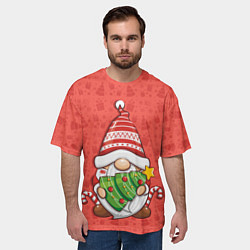 Футболка оверсайз мужская Новогодний гномик с елкой, цвет: 3D-принт — фото 2