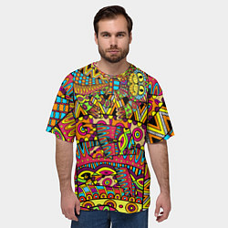 Футболка оверсайз мужская Этно кот, цвет: 3D-принт — фото 2