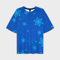 Футболка оверсайз мужская Снежинки - синий, цвет: 3D-принт