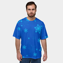 Футболка оверсайз мужская Снежинки - синий, цвет: 3D-принт — фото 2
