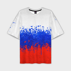 Футболка оверсайз мужская Флаг России с горизонтальными подтёками, цвет: 3D-принт