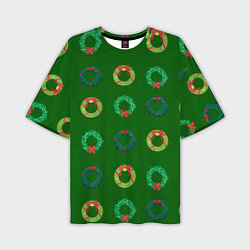Мужская футболка оверсайз Зеленые рождественские венки омелы