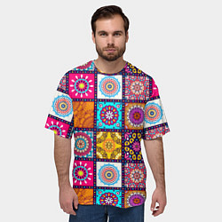 Футболка оверсайз мужская Пэчворк - мандалы, цвет: 3D-принт — фото 2
