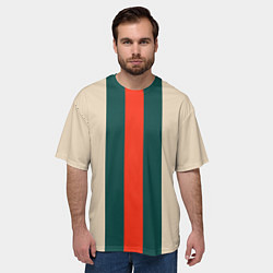 Футболка оверсайз мужская Полосы триколор красный зеленый, цвет: 3D-принт — фото 2