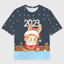 Футболка оверсайз мужская Зайчик в новогоднем костюме, цвет: 3D-принт