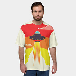 Футболка оверсайз мужская Ретро футуризм летающий корабль НЛО, цвет: 3D-принт — фото 2