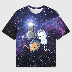 Футболка оверсайз мужская Три котика в открытом космосе, цвет: 3D-принт