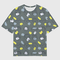 Мужская футболка оверсайз Лица и фигуры рисованные