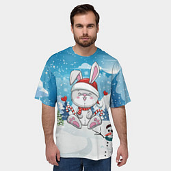 Футболка оверсайз мужская Новогодний зайка символ года 2023, цвет: 3D-принт — фото 2