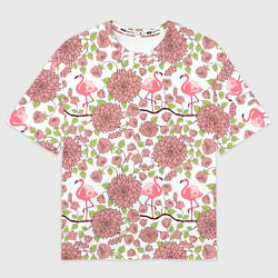 Футболка оверсайз мужская Фламинго и лотосы, цвет: 3D-принт