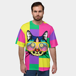 Футболка оверсайз мужская Кот в стиле поп-арт, цвет: 3D-принт — фото 2