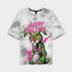 Футболка оверсайз мужская Zombie rabbit Happy new year, цвет: 3D-принт