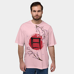 Футболка оверсайз мужская Цветущая сакура с иероглифом cолнце, цвет: 3D-принт — фото 2