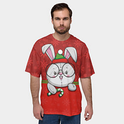 Футболка оверсайз мужская Новогодний зайка в очках, цвет: 3D-принт — фото 2
