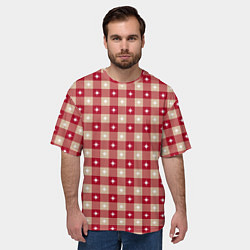 Футболка оверсайз мужская Белые звезды на бежево-красной клетке, цвет: 3D-принт — фото 2