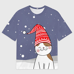 Футболка оверсайз мужская Котик в шапке, цвет: 3D-принт