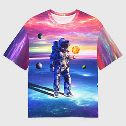 Футболка оверсайз мужская Космонавт среди планет в виртуальной вселенной, цвет: 3D-принт