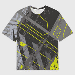 Футболка оверсайз мужская Серо-зеленая абстракция, цвет: 3D-принт