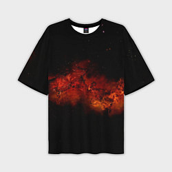 Мужская футболка оверсайз Абстрактные взрывы в космосе и красные звёзды