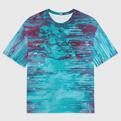 Футболка оверсайз мужская Светло-синие и красные краски, цвет: 3D-принт
