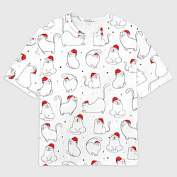 Футболка оверсайз мужская Паттерн новогодний котик, цвет: 3D-принт