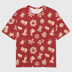 Мужская футболка оверсайз Новогоднее настроение: красно-молочный