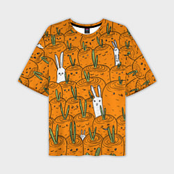 Мужская футболка оверсайз Милые кролики в морковном поле